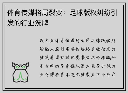 体育传媒格局裂变：足球版权纠纷引发的行业洗牌